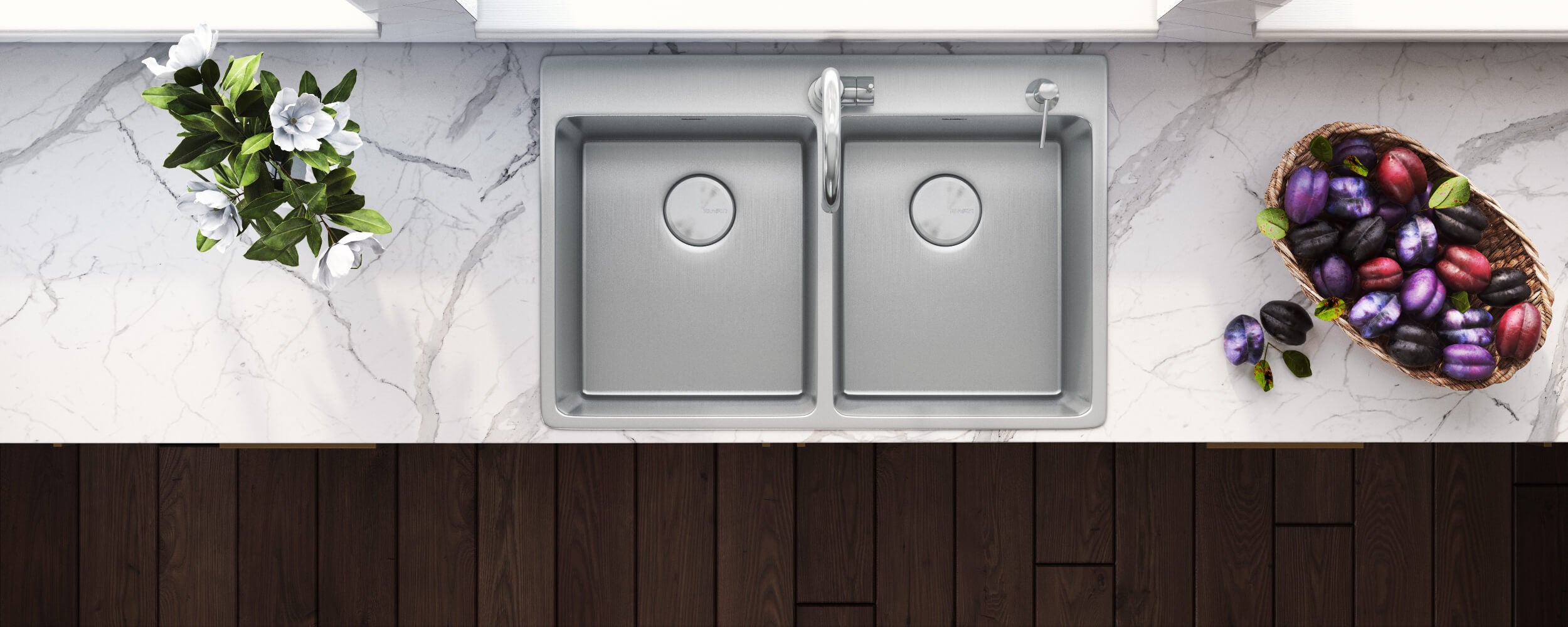 Alternative View of Ruvati Modena 33" Drop-in Topmount Stainless Steel Kitchen Sink, 50/50 Double Bowl, 16 Gauge, RVM5150