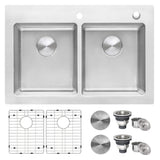Alternative View of Ruvati Modena 33" Drop-in Topmount Stainless Steel Kitchen Sink, 50/50 Double Bowl, 16 Gauge, RVM5150