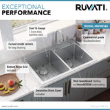 Alternative View of Ruvati Modena 33" Drop-in Topmount Stainless Steel Kitchen Sink, 60/40 Double Bowl, 16 Gauge, RVM5166