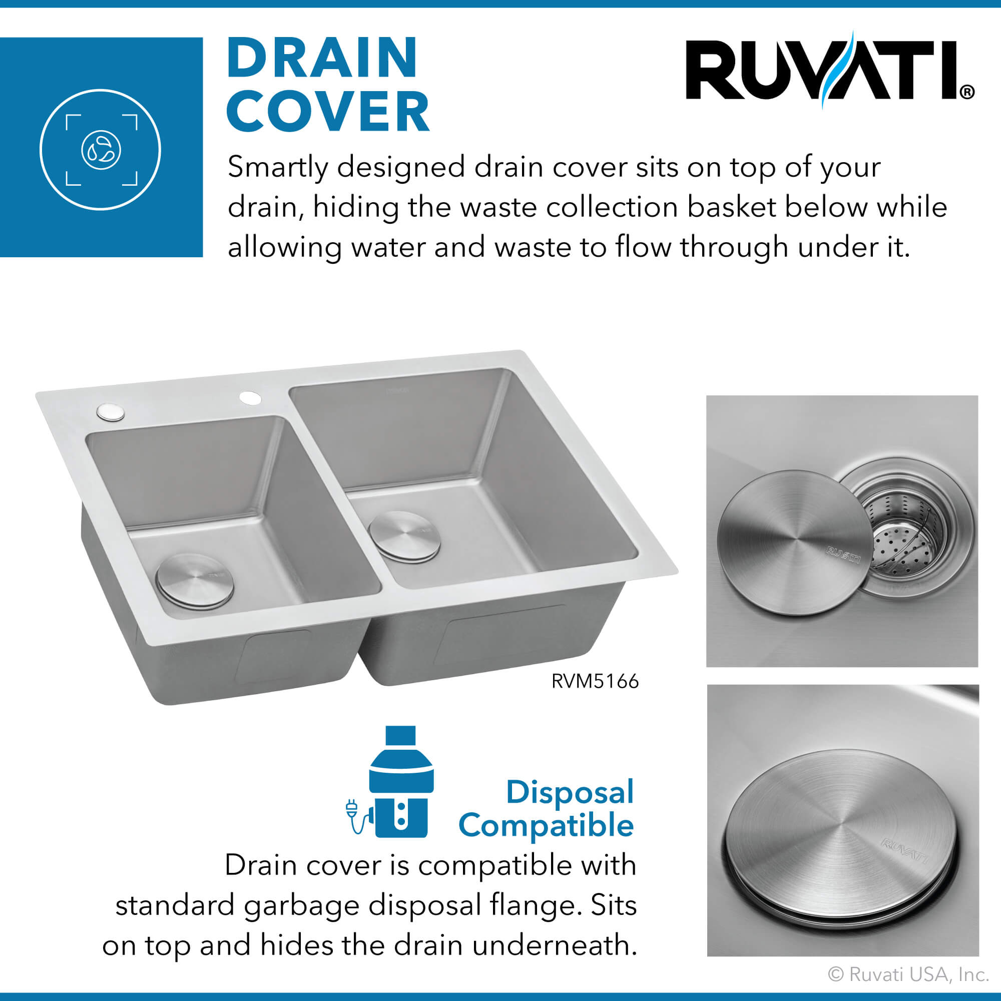 Alternative View of Ruvati Modena 33" Drop-in Topmount Stainless Steel Kitchen Sink, 60/40 Double Bowl, 16 Gauge, RVM5166