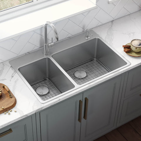 Main Image of Ruvati Modena 33" Drop-in Topmount Stainless Steel Kitchen Sink, 30/70 Double Bowl, 16 Gauge, RVM5176