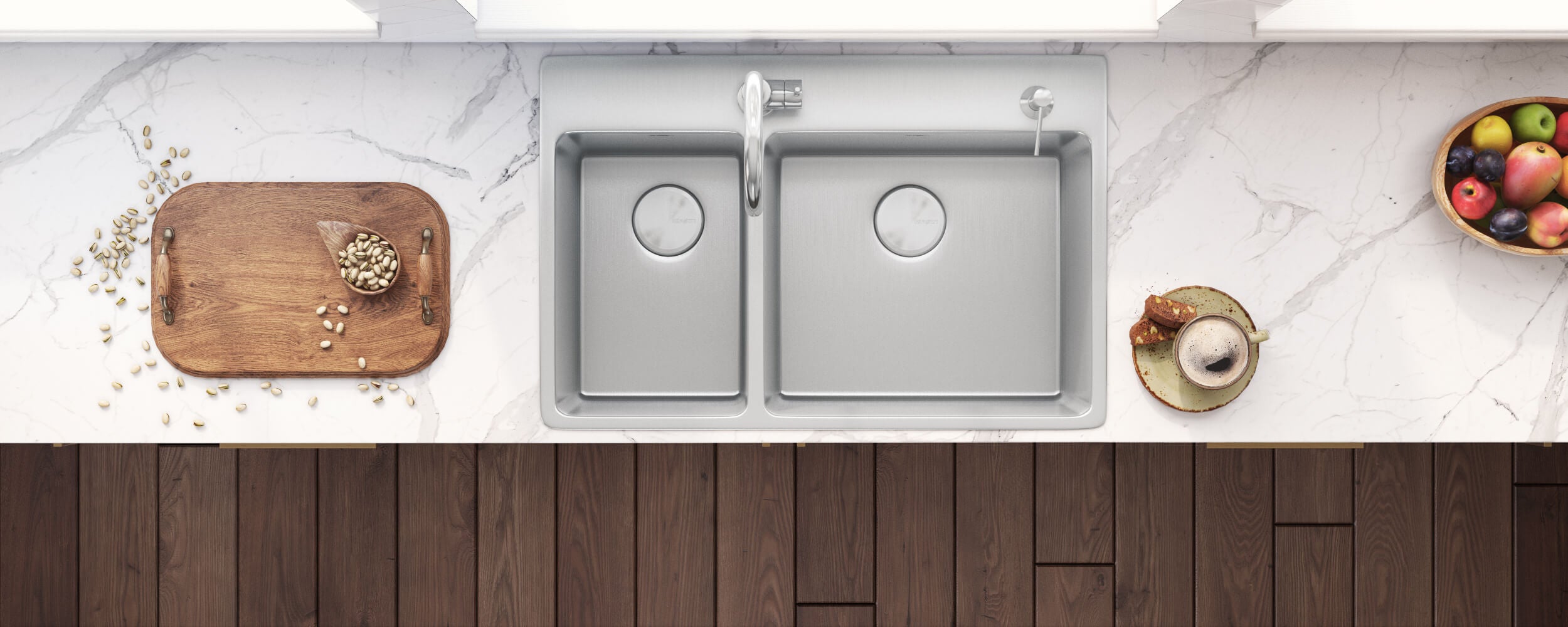 Alternative View of Ruvati Modena 33" Drop-in Topmount Stainless Steel Kitchen Sink, 30/70 Double Bowl, 16 Gauge, RVM5176
