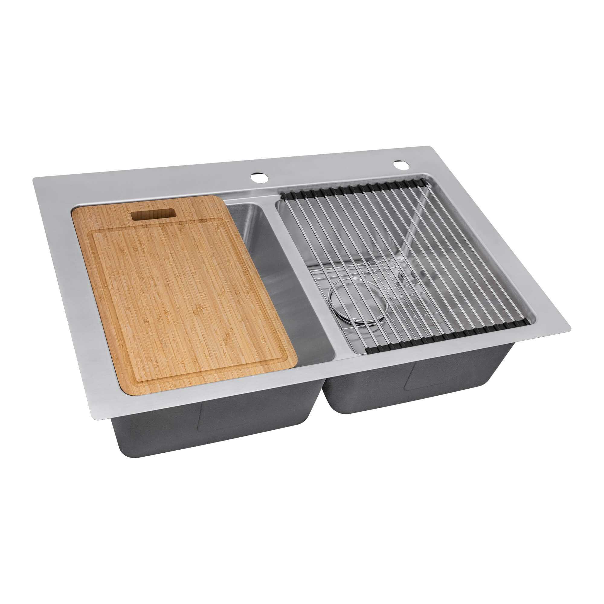 Ruvati Renaro 33" Drop In Stainless Steel Workstation Kitchen Sink, 50/50 Double Bowl, RVM5232 Product Image