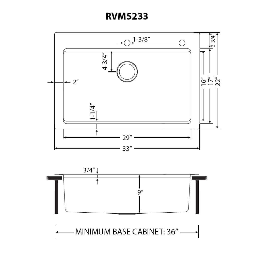Ruvati Renaro 33" Drop In Stainless Steel Workstation Kitchen Sink, RVM5233 Product Image