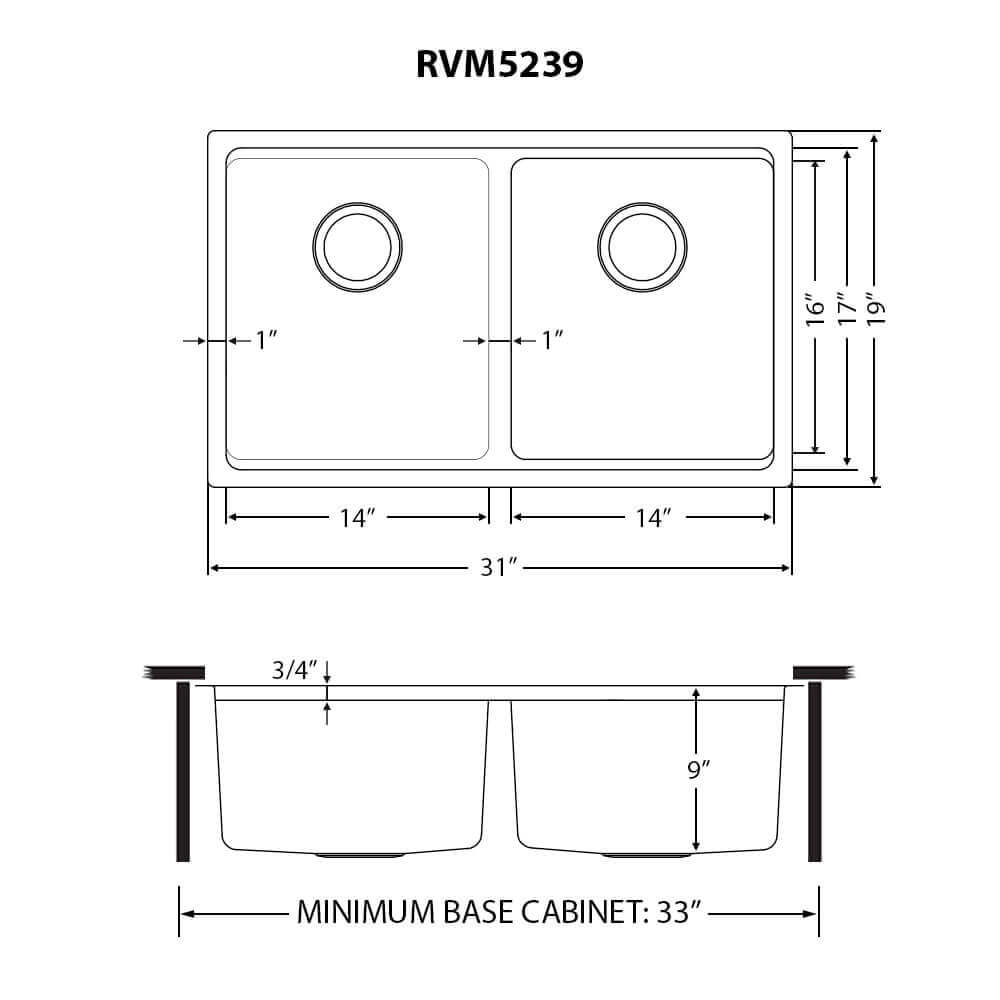 Ruvati Renaro 31" Undermount Stainless Steel Workstation Kitchen Sink, 50/50 Double Bowl, RVM5239 Product Image