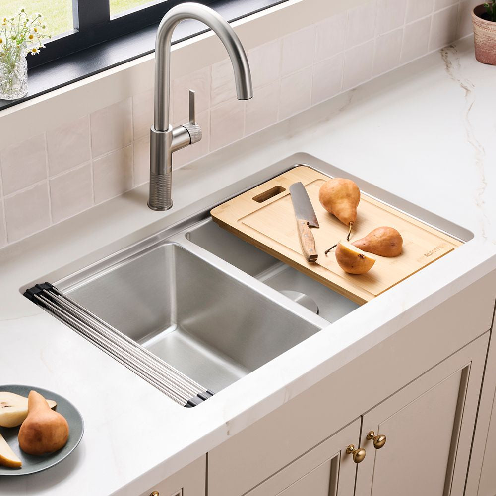 Ruvati Renaro 31" Undermount Stainless Steel Workstation Kitchen Sink, 50/50 Double Bowl, RVM5239