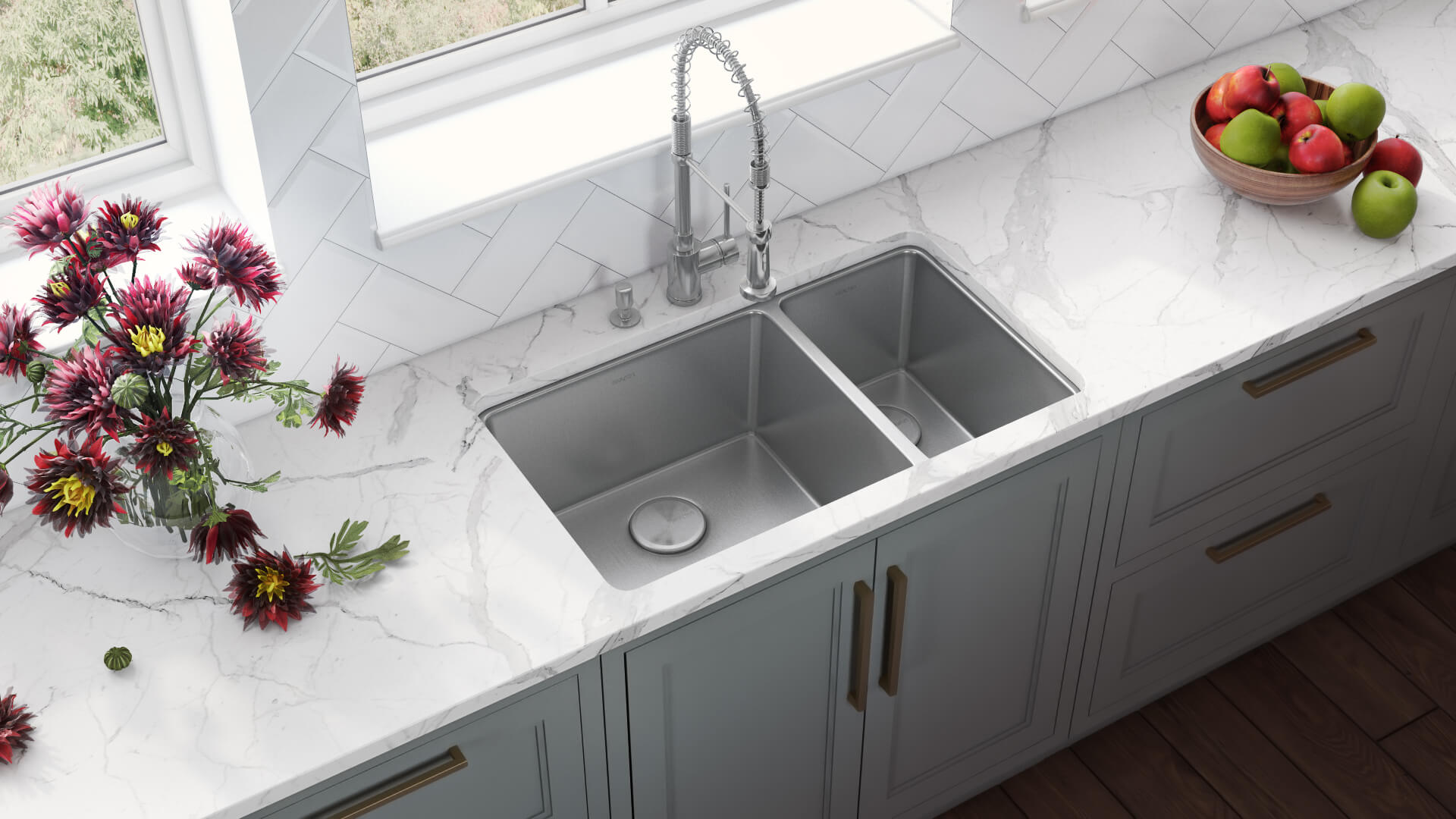 Alternative View of Ruvati Modena 32" Undermount Stainless Steel Kitchen Sink, 70/30 Double Bowl, 16 Gauge, RVM5300