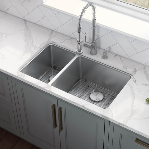 Main Image of Ruvati Modena 32" Undermount Stainless Steel Kitchen Sink, 30/70 Double Bowl, 16 Gauge, RVM5307