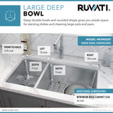Alternative View of Ruvati Modena 32" Undermount Stainless Steel Kitchen Sink, 30/70 Double Bowl, 16 Gauge, RVM5307