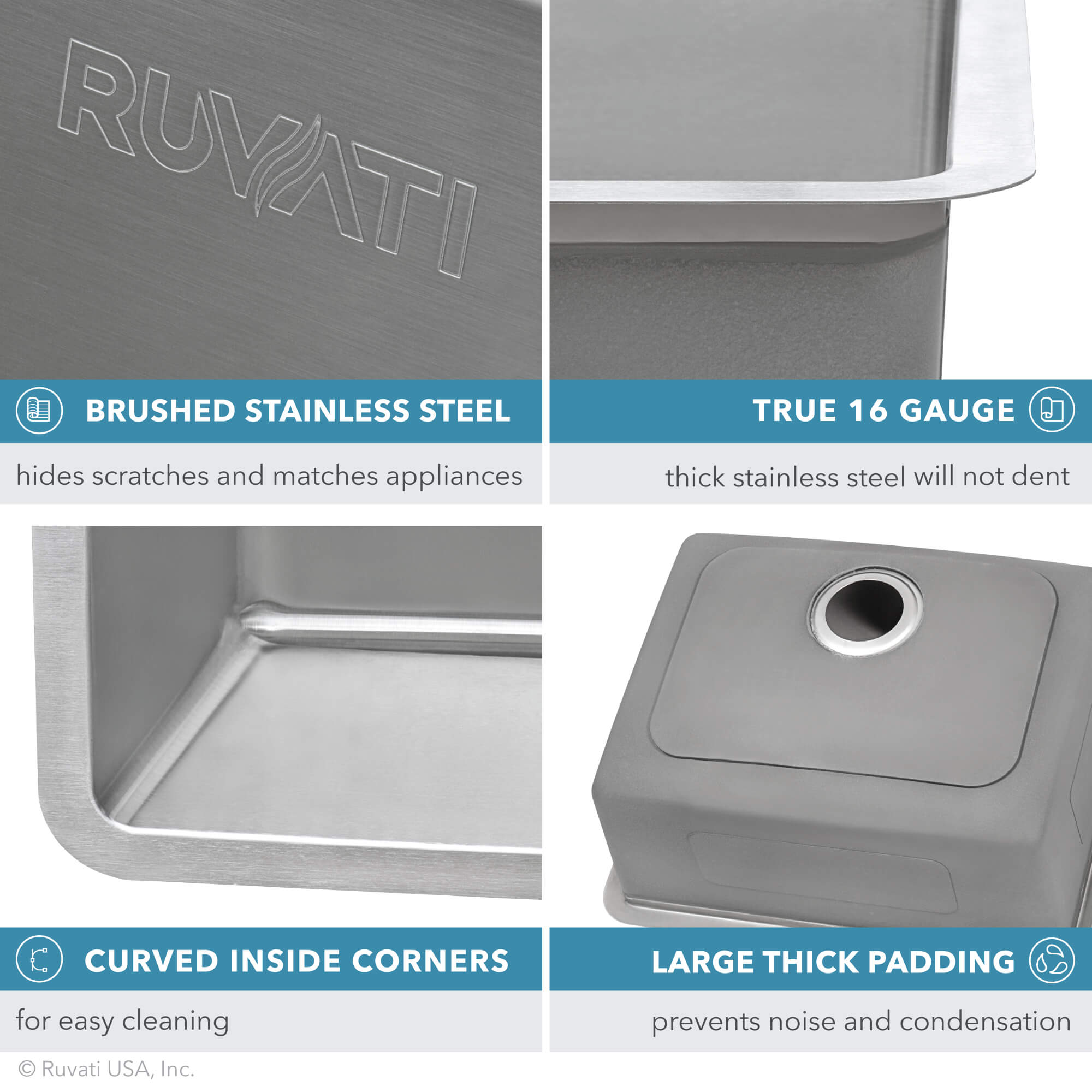 Alternative View of Ruvati Modena 32" Undermount Stainless Steel Kitchen Sink, 30/70 Double Bowl, 16 Gauge, RVM5307