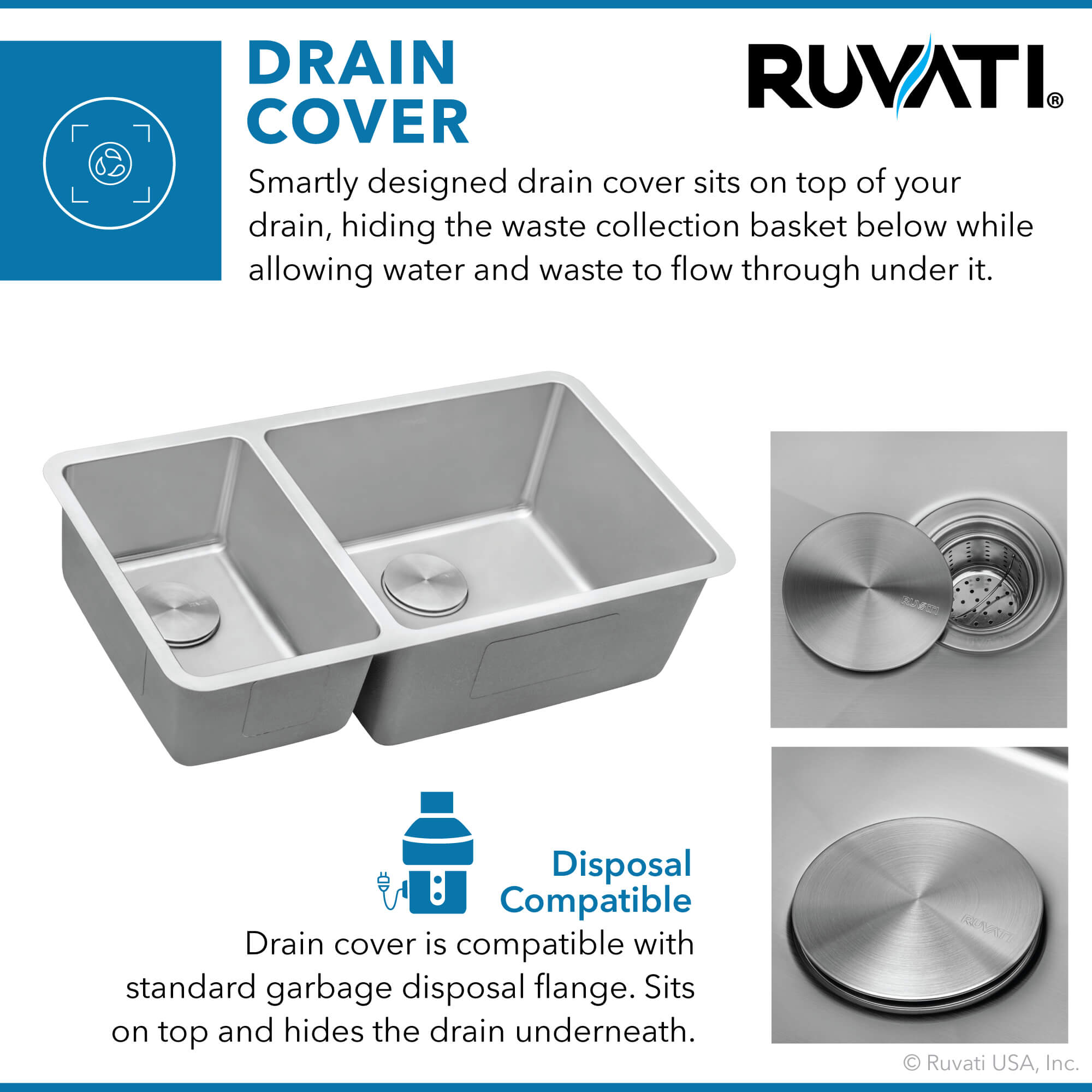 Alternative View of Ruvati Modena 32" Undermount Stainless Steel Kitchen Sink, 30/70 Double Bowl, 16 Gauge, RVM5307