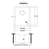 Dimensions for Ruvati Modena 15" Undermount Rectangle Stainless Steel Bar/Prep Sink, 16 Gauge, RVM5815