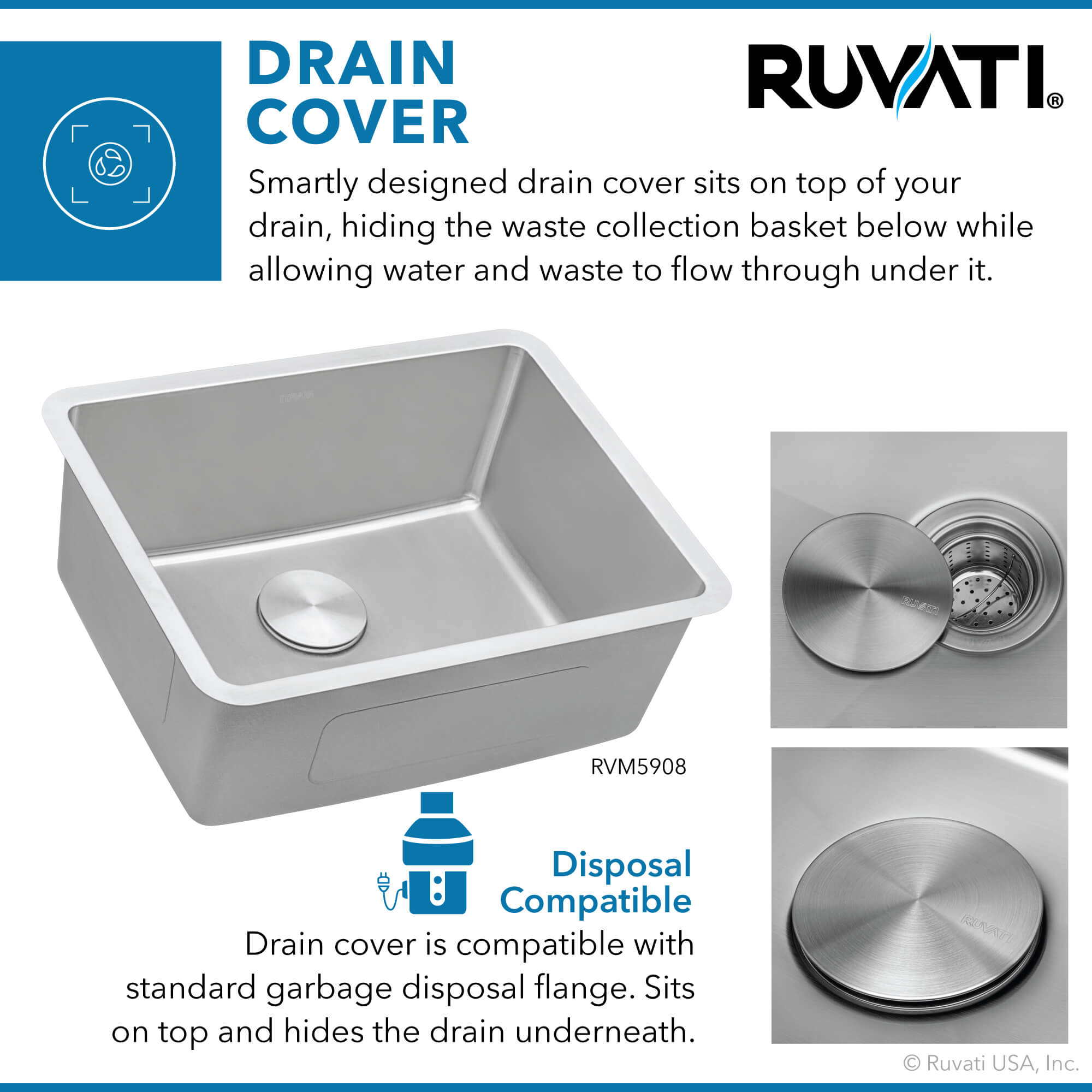 Alternative View of Ruvati Modena 23" Undermount Stainless Steel Kitchen Sink, 16 Gauge, RVM5908