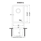 Dimensions for Ruvati Modena 12" Undermount Rectangle Stainless Steel Bar/Prep Sink, 16 Gauge, RVM5912