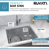 Alternative View of Ruvati Modena 18" Undermount Rectangle Stainless Steel Bar/Prep Sink, 16 Gauge, RVM5916