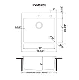 Dimensions for Ruvati Modena 23" Drop-in Topmount Stainless Steel Kitchen Sink, 16 Gauge, RVM5923