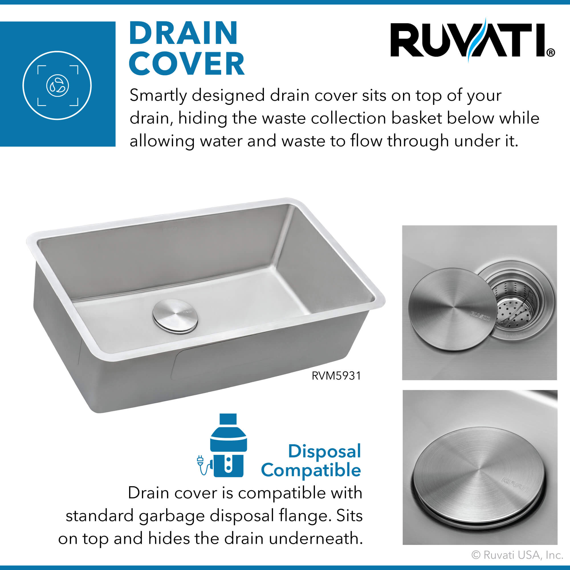 Alternative View of Ruvati Modena 31" Undermount Stainless Steel Kitchen Sink, 16 Gauge, RVM5931