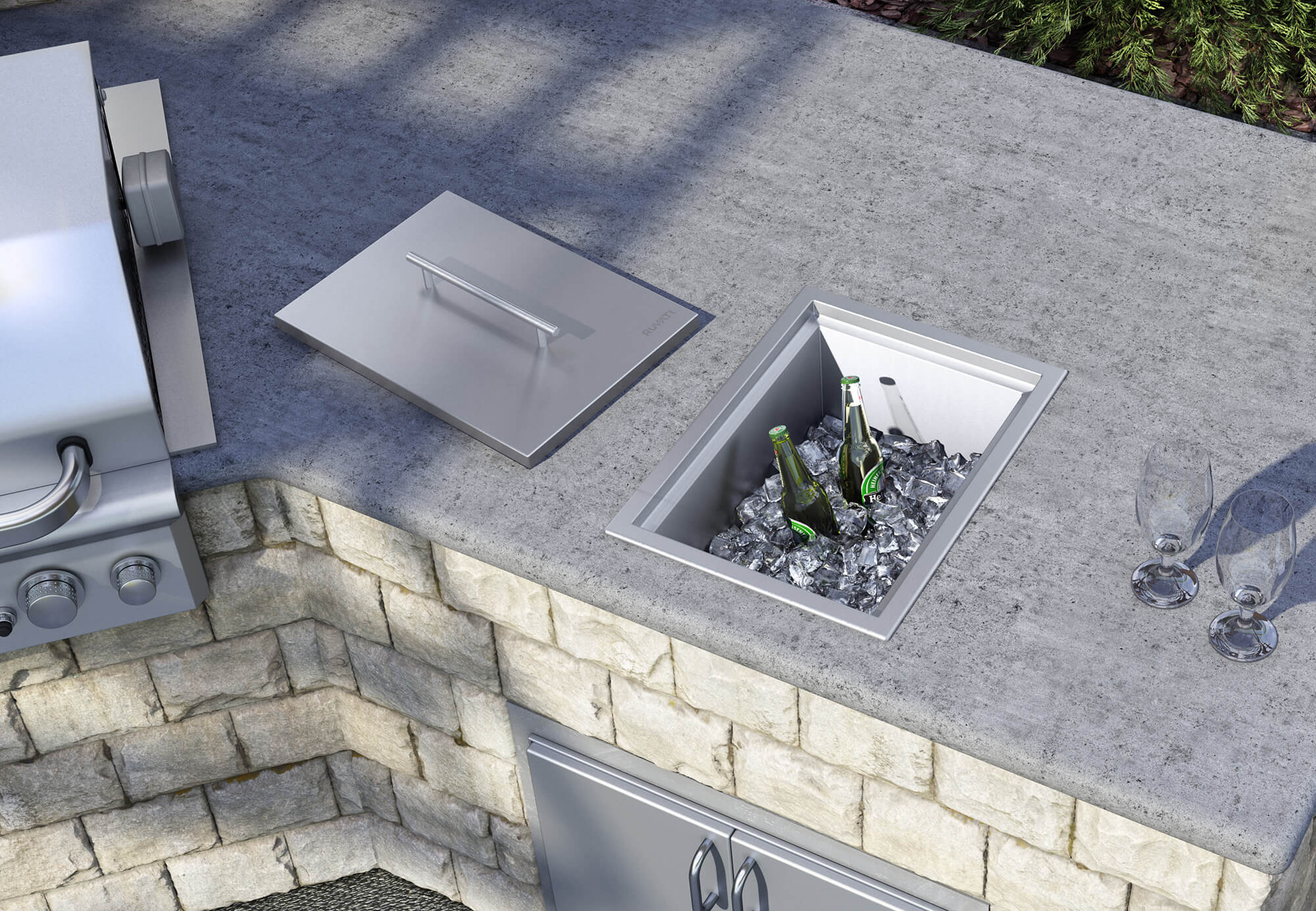Alternative View of Ruvati Merino Insulated Ice Chest Sink, 15 x 20 inch Outdoor BBQ, Marine Grade T-316 Topmount Stainless Steel, RVQ6215