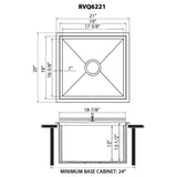 Dimensions for Ruvati Insulated Ice Chest Sink 21 x 20 inch Outdoor BBQ Marine Grade T-316 Topmount Stainless Steel, RVQ6221