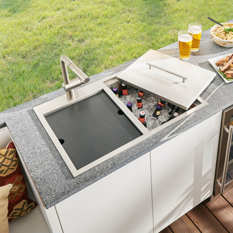 Main Image of Ruvati Insulated Ice Chest and Outdoor Sink 29 x 20 inch BBQ Workstation Topmount T-316 Stainless Steel, RVQ6290