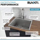 Alternative View of Ruvati Topmount Laundry Utility Sink 25" x 22" x 12" Deep 16 Gauge Stainless Steel, RVU6010