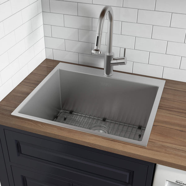 Main Image of Ruvati Topmount Laundry Utility Sink 25 x 22 x 12 inch Rounded Corners Deep 16 Gauge Stainless Steel, RVU6015