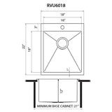 Dimensions for Ruvati Topmount Laundry Utility Sink 18 x 22 x 12 inch Rounded Corners Deep 16 Gauge Stainless Steel, RVU6018
