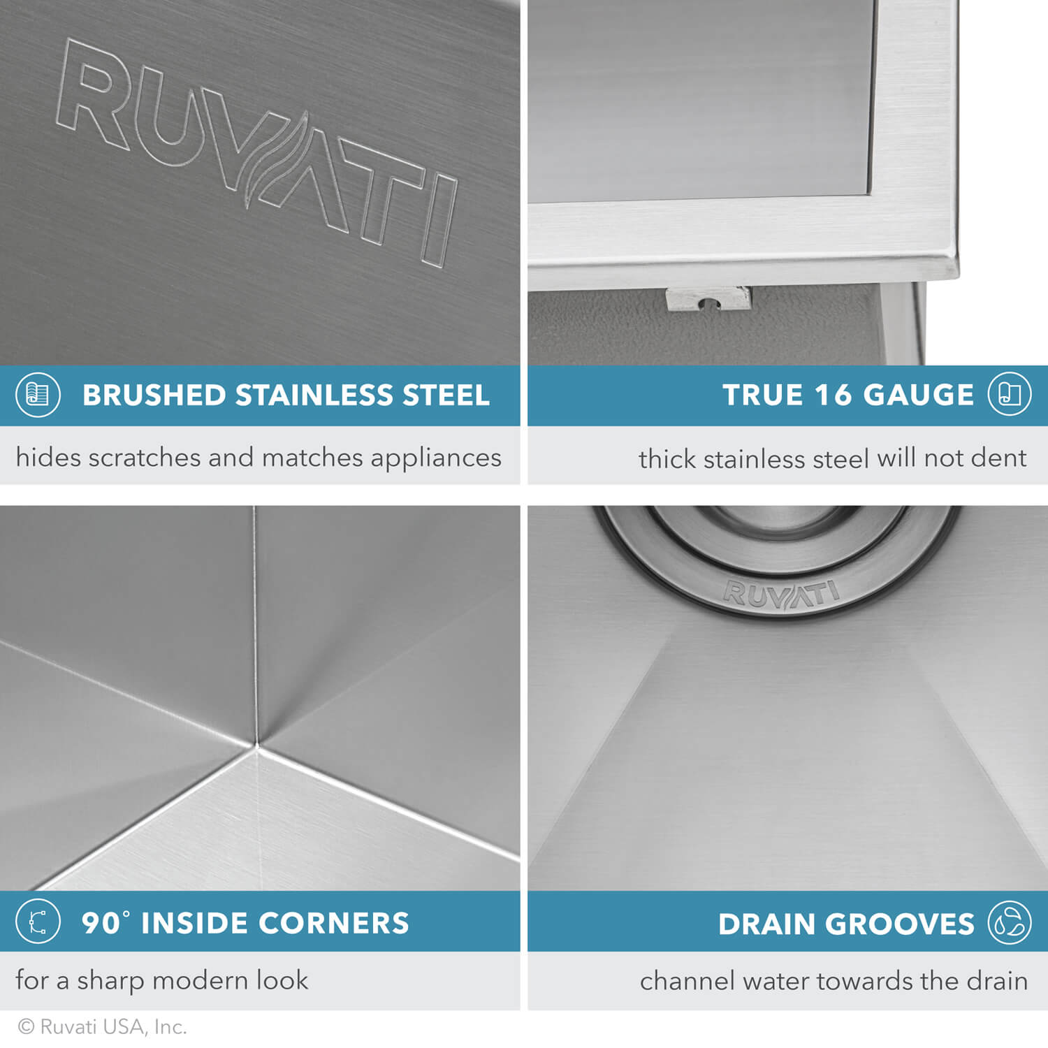 Alternative View of Ruvati Topmount Laundry 22" x 22" x 12" Deep Utility Sink 16 Gauge Stainless Steel, RVU6022