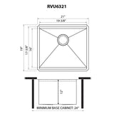 Dimensions for Ruvati 21 x 19 x 13 inch Deep Laundry Utility Workstation Sink Undermount 16 Gauge, RVU6321