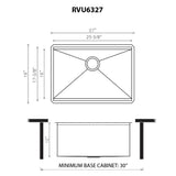 Dimensions Image for Ruvati Alto 27 x 19 x 12 inch Deep Laundry Utility Workstation Sink Undermount 16 Gauge, Stainless Steel, 16, RVU6327