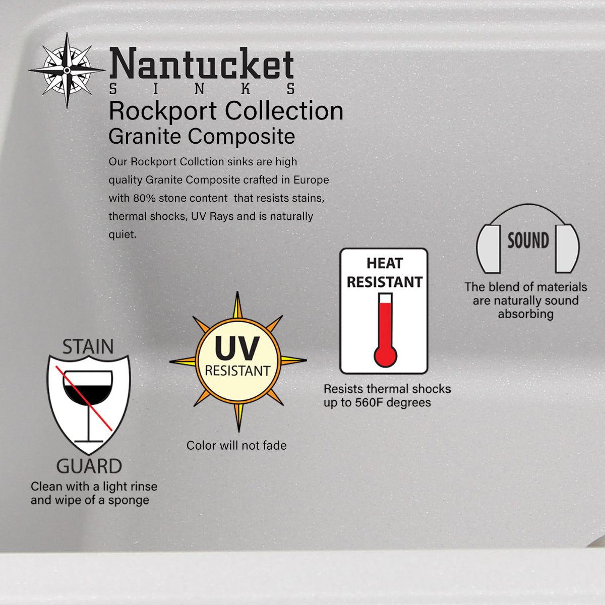 Nantucket Sinks Rockport 33" Granite Composite Workstation Farmhouse Sink with Accessories, Light Grey, PR3320-APS-G