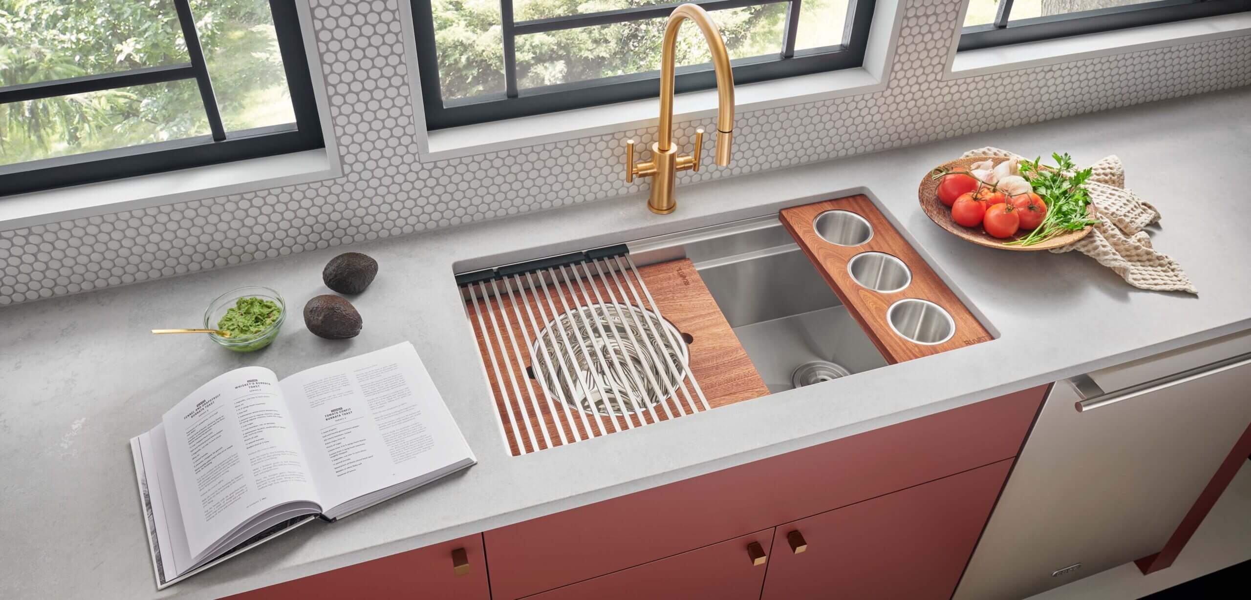 Alternative View of Ruvati Dual-Tier 33" Undermount Stainless Steel Workstation Kitchen Sink, 16 Gauge, RVH8222