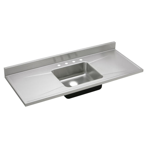 Elkay Lustertone Classic 60" Stainless Steel Kitchen Sink, Lustrous Satin, Includes Drainboard, 4 Faucet Holes, S60194