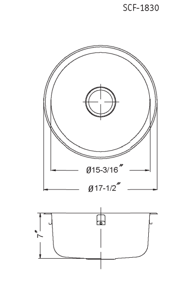 Houzer 18" Stainless Steel Topmount Round Single Bowl Bar Sink, SCF-1830-1