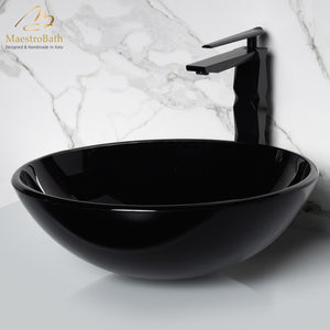 Alternate Image for MaestroBath 17" Verona Round Crystal ADA Bathroom Sink, Black, Tempered glass, SIN-VER-BLK