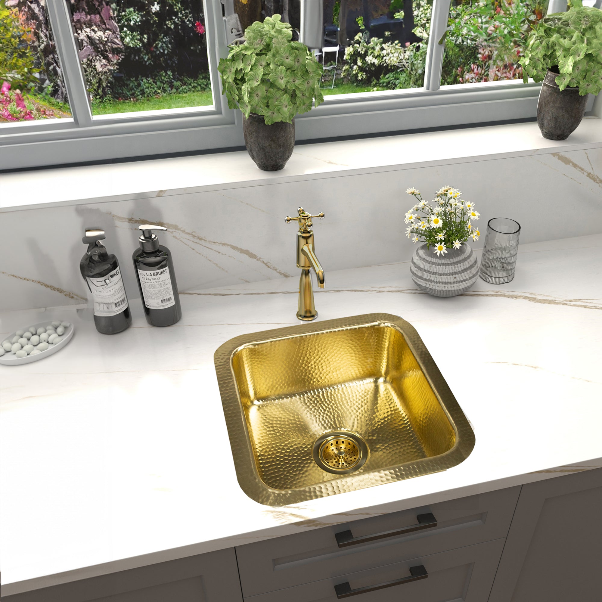Nantucket sinks brightwork 17 square bar/prep sink with accessories lifestyle image