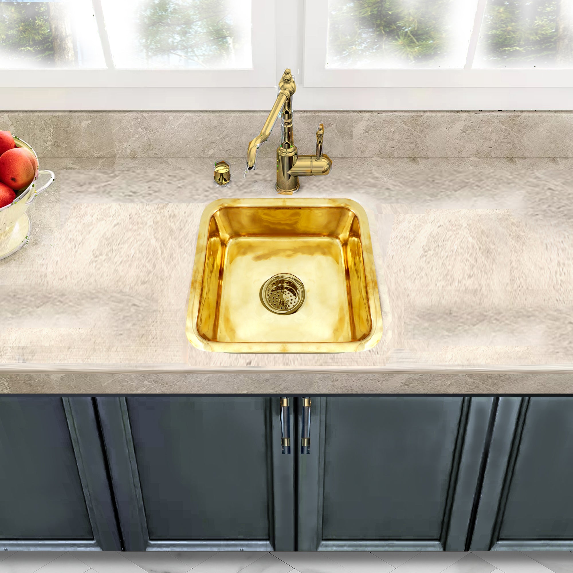 Nantucket Sinks Brightwork Home 17" Square Brass Bar/Prep Sink with Accessories, SQRB-7SM