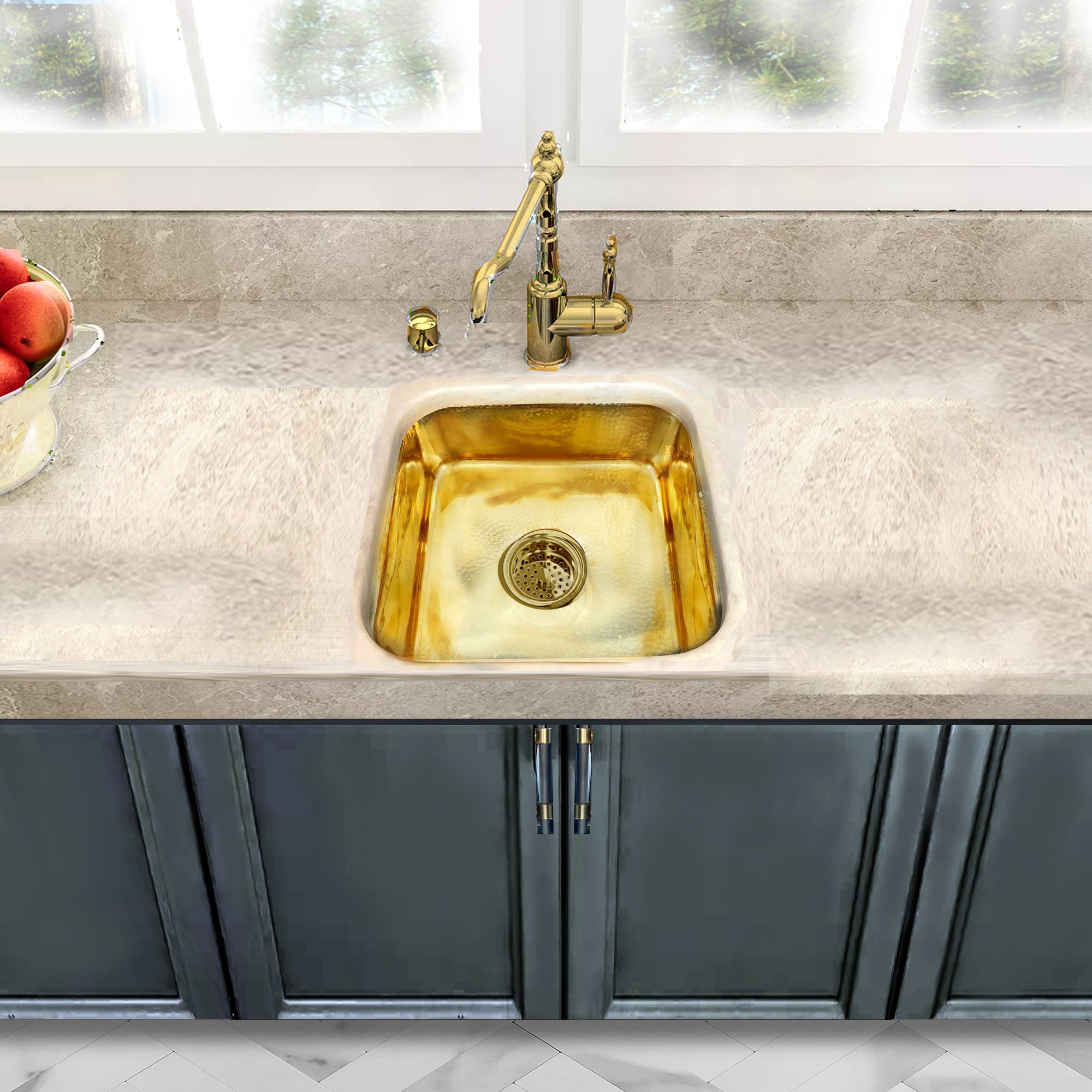 Nantucket Sinks Brightwork Home 17" Square Brass Bar/Prep Sink with Accessories, SQRB-7SM