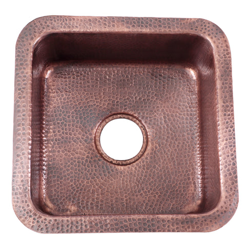 Nantucket Sinks Brightwork Home 17" Square Copper Bar/Prep Sink with Accessories, 16 Gauge, SQRC-7PS