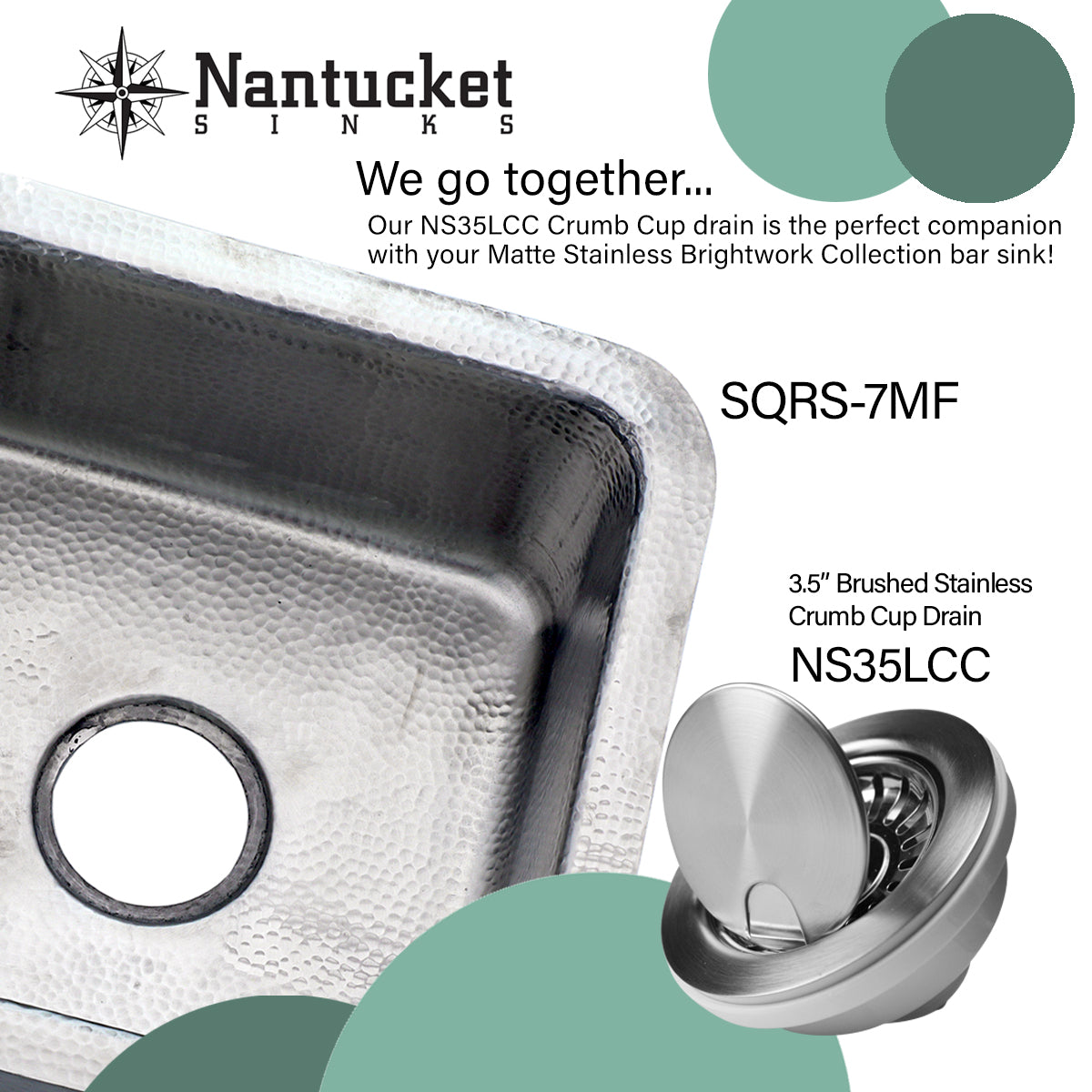 Nantucket Sinks Brightwork Home 15" Round Stainless Steel Bar/Kitchen Sink with Accessories, 18 Gauge, RS15-SSMF