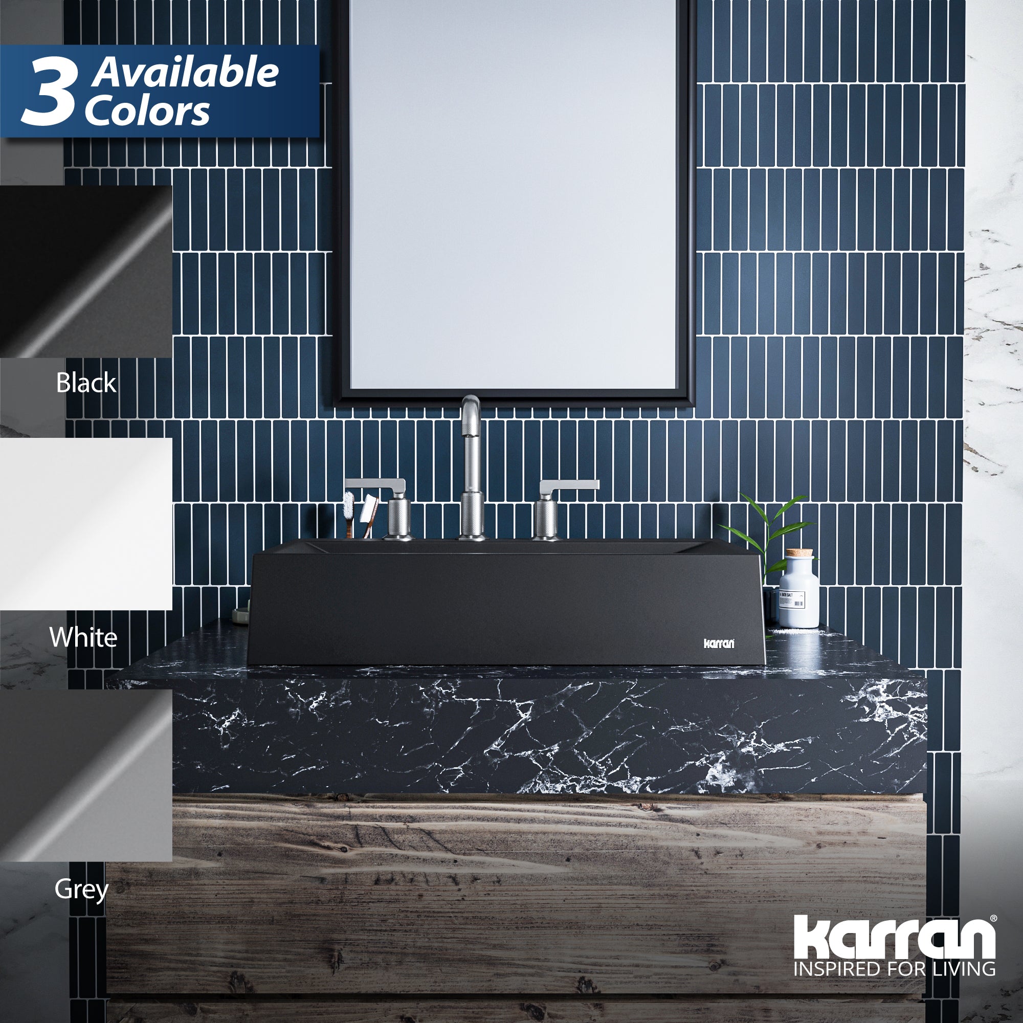 Karran Sternhagen Envy 24.25" x 17.5" Rectangular Vessel Quartz Composite ADA Bathroom Sink, Black, SQS100BL