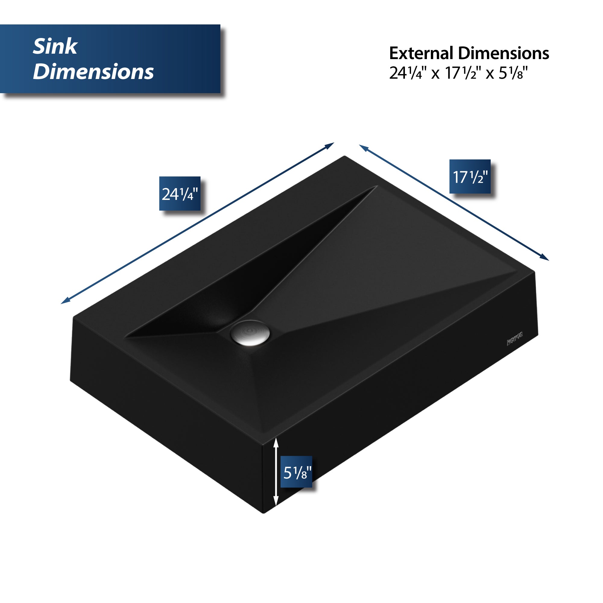Karran Sternhagen Envy 24.25" x 17.5" Rectangular Vessel Quartz Composite ADA Bathroom Sink, Black, SQS100BL