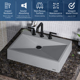 Karran Sternhagen Envy 24.25" x 17.5" Rectangular Vessel Quartz Composite ADA Bathroom Sink, Grey, SQS100GR