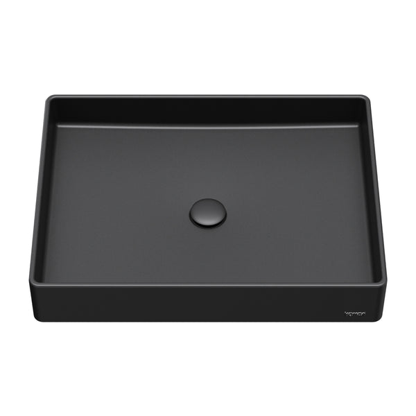 Karran Sternhagen 17.75" x 23.625" Rectangular Vessel Quartz Composite ADA Bathroom Sink, Black, SQS500BL