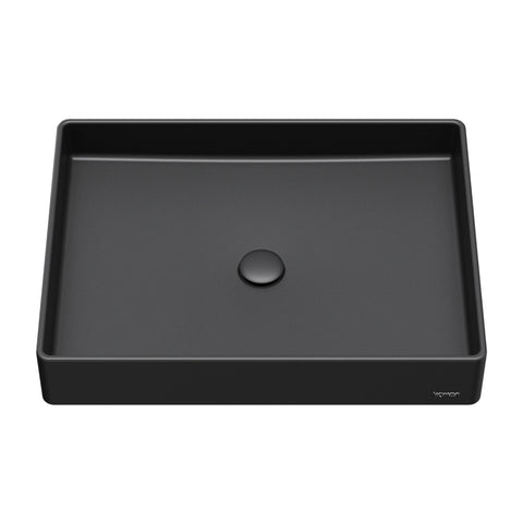 Karran Sternhagen 17.75" x 23.625" Rectangular Vessel Quartz Composite ADA Bathroom Sink, Black, SQS500BL