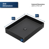 Karran Sternhagen 17.75" x 23.625" Rectangular Vessel Quartz Composite ADA Bathroom Sink, Black, SQS500BL