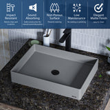 Karran Sternhagen 17.75" x 23.625" Rectangular Vessel Quartz Composite ADA Bathroom Sink, Grey, SQS500GR