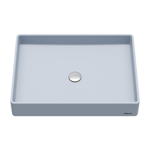 Karran Sternhagen 17.75" x 23.625" Rectangular Vessel Quartz Composite ADA Bathroom Sink, Ice Blue, SQS500IB