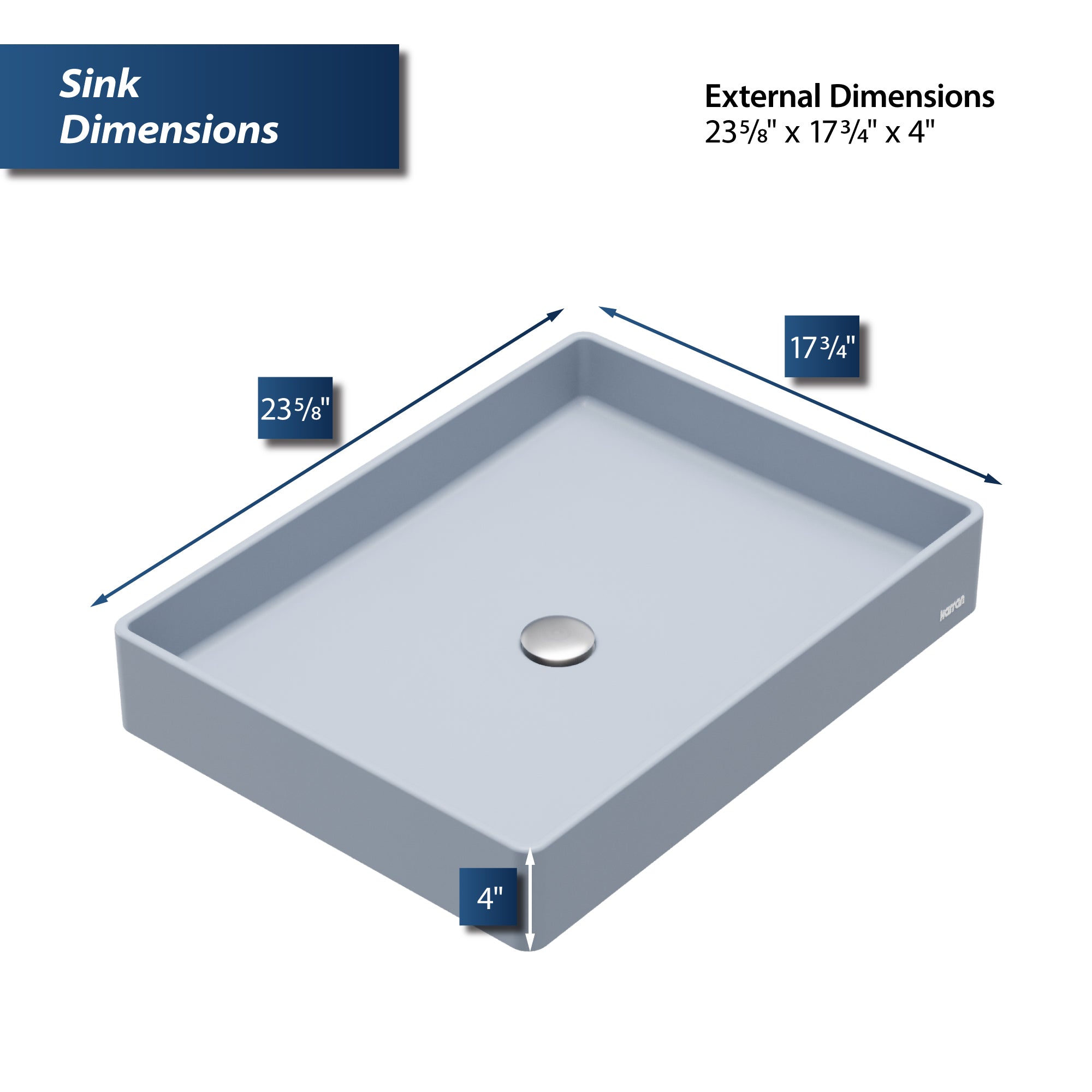 Karran Sternhagen 17.75" x 23.625" Rectangular Vessel Quartz Composite ADA Bathroom Sink, Ice Blue, SQS500IB