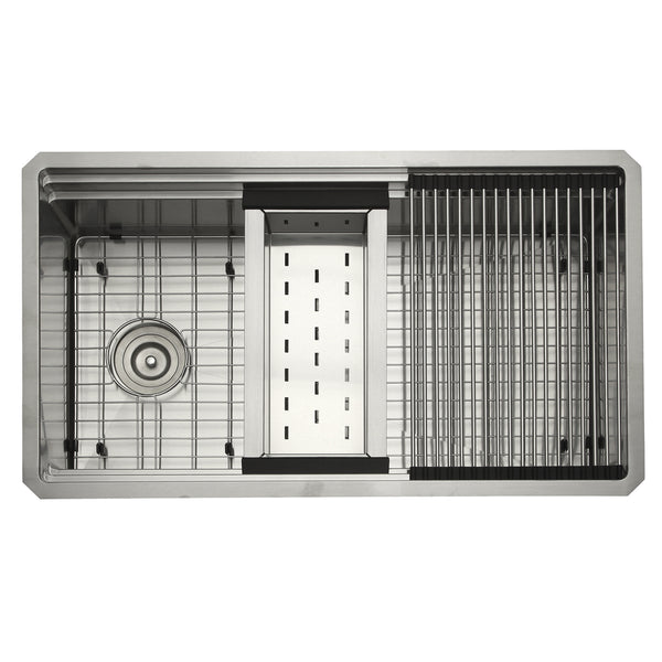 Nantucket Sinks Pro Series 32" Undermount 304 Stainless Steel Kitchen Sink with Accessories, 16 Gauge, SR-PS-3220-OSD